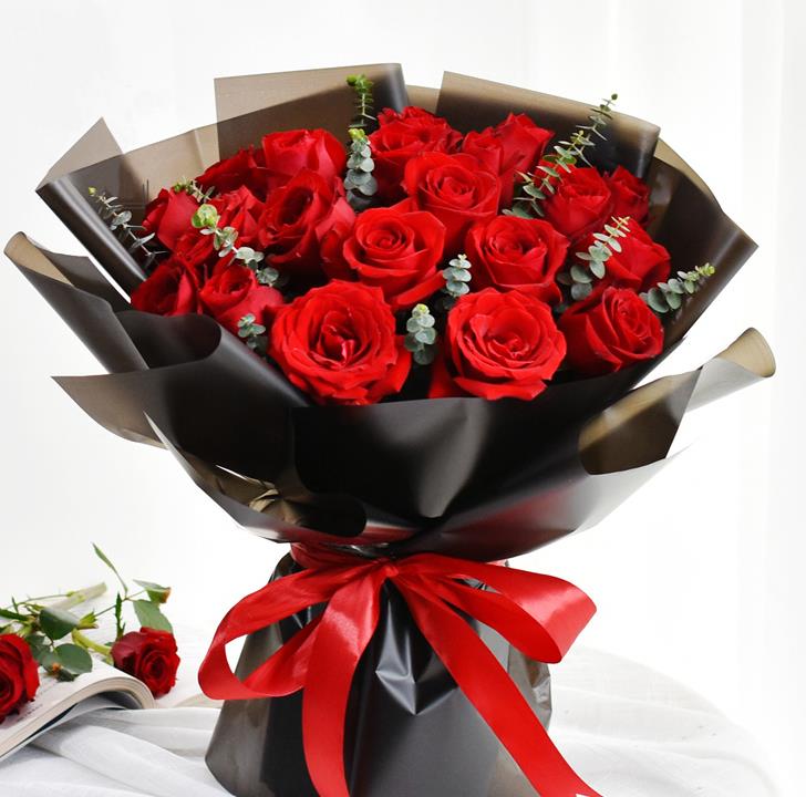 天津甜蜜物语-19朵红玫瑰鲜花花束