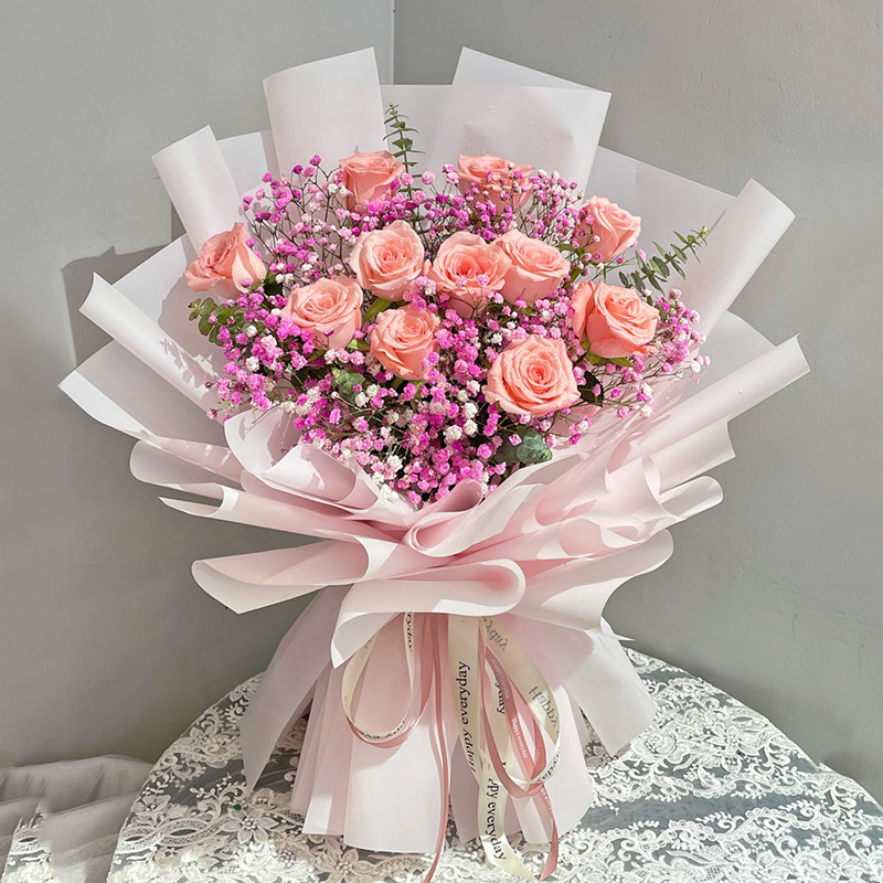 天津素锦年时-11朵粉玫瑰花束