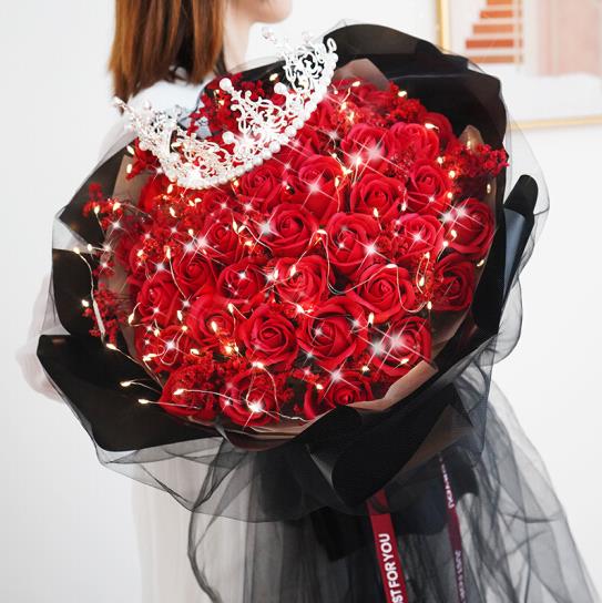 天津我的女王-51朵红色玫瑰花满天星花束鲜花情人节礼物生日礼物纪念日求婚表白花店送老婆送女友